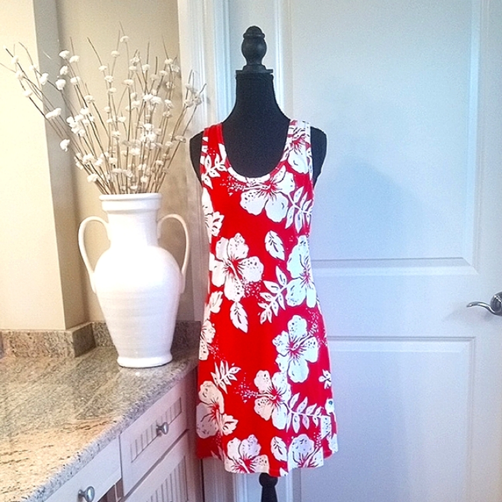 Alki'i Vibrant Red and White Floral Mini Dress. Size Large Juniors